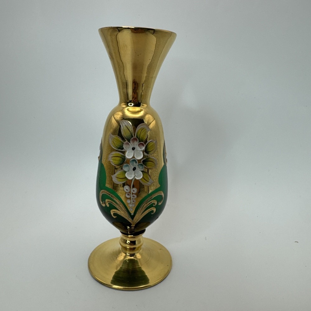 Murano Glass Bud Vase Green 24k Gold Enamel SEHN Label Mid-Century Italian Art